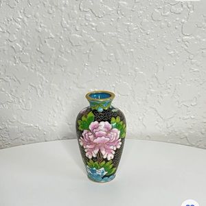 Vintage Cloisonné Floral Vase Multi Color Enamel and Brass 3” Tall